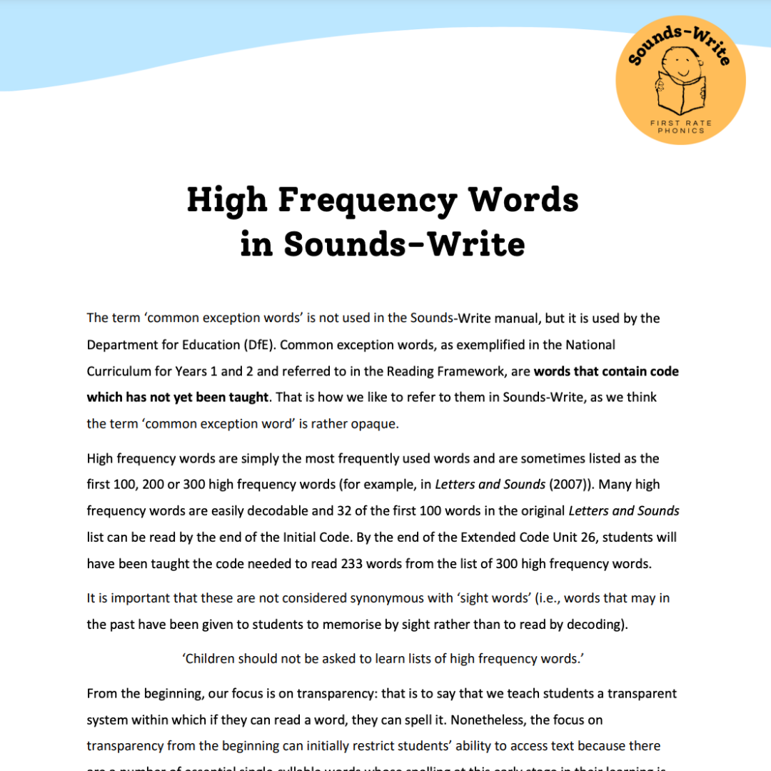 High Frequency Words in Sounds-Write