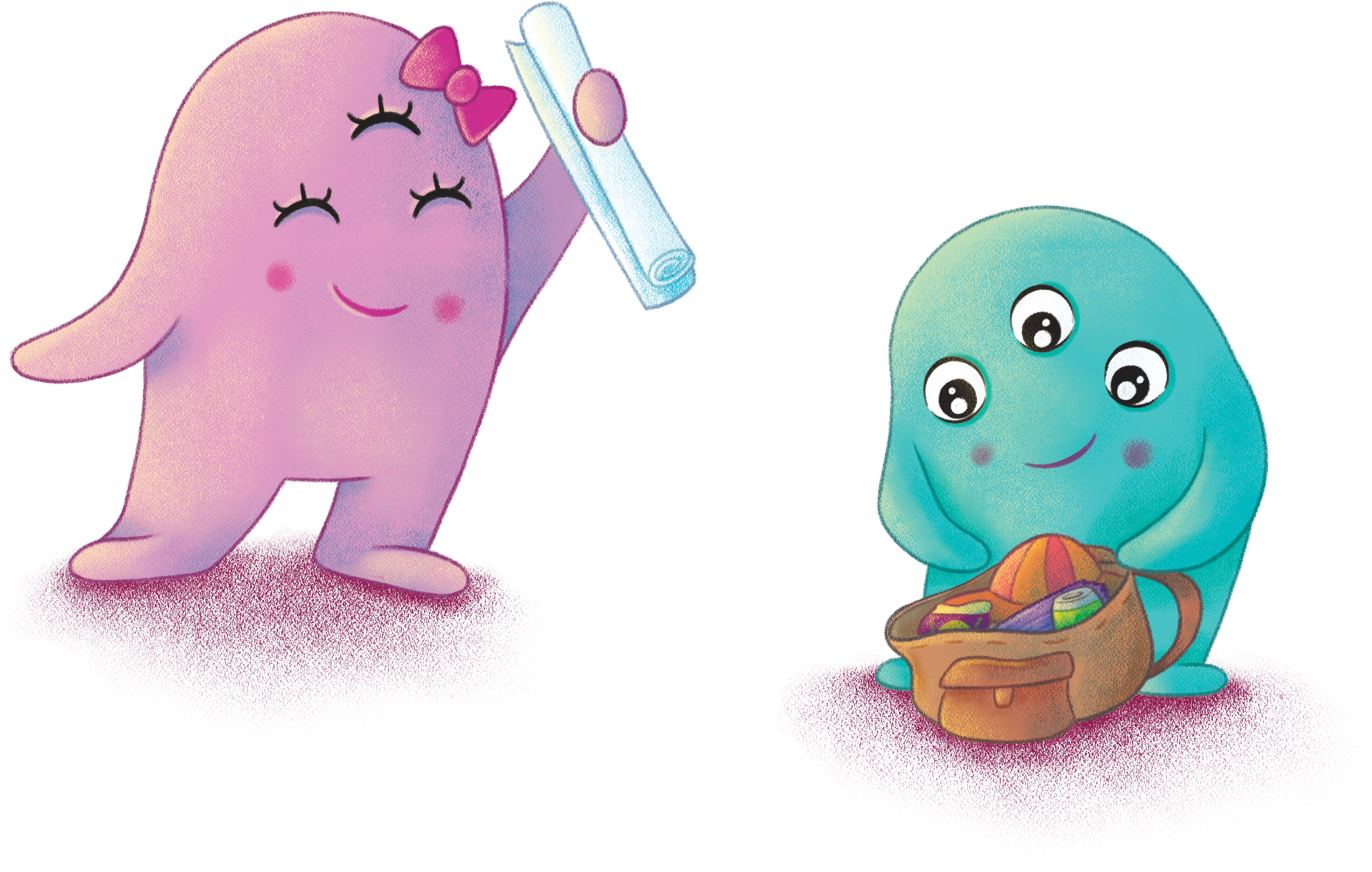 Young children with a bag and paper