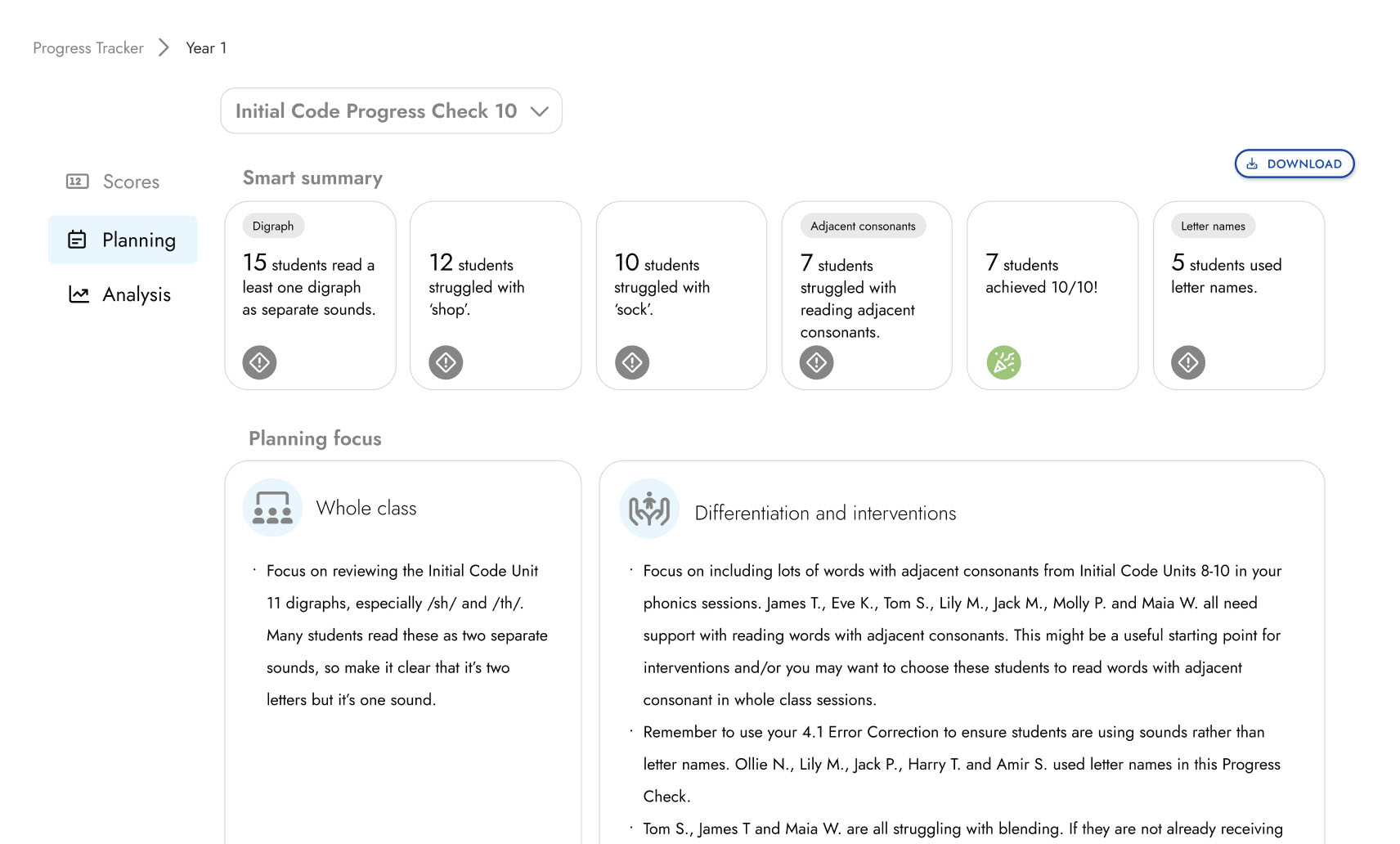 Progress tracker planning tool